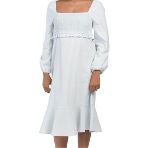 7 For All Mankind Linen Cotton Blend Light Blue Smocked Dress Size Small